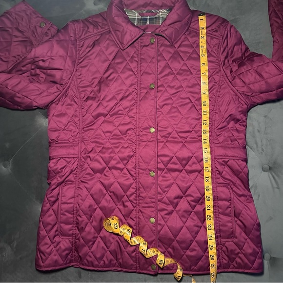 L.L. Bean Red Quilted Barn/Utility Jacket, Plaid Interior, Corduroy Detail, Sz L - Picture 13 of 13